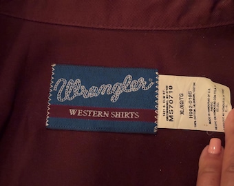 Wrangler Maroon Western Shirt Pearl Snap Button Down Like New XL Cowboy Rodeo Work Shirt