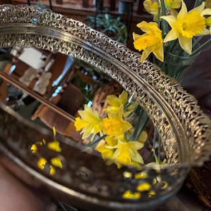 Gold Filigree Mirror Vintage Vanity Tray Oval Makeup Mirror