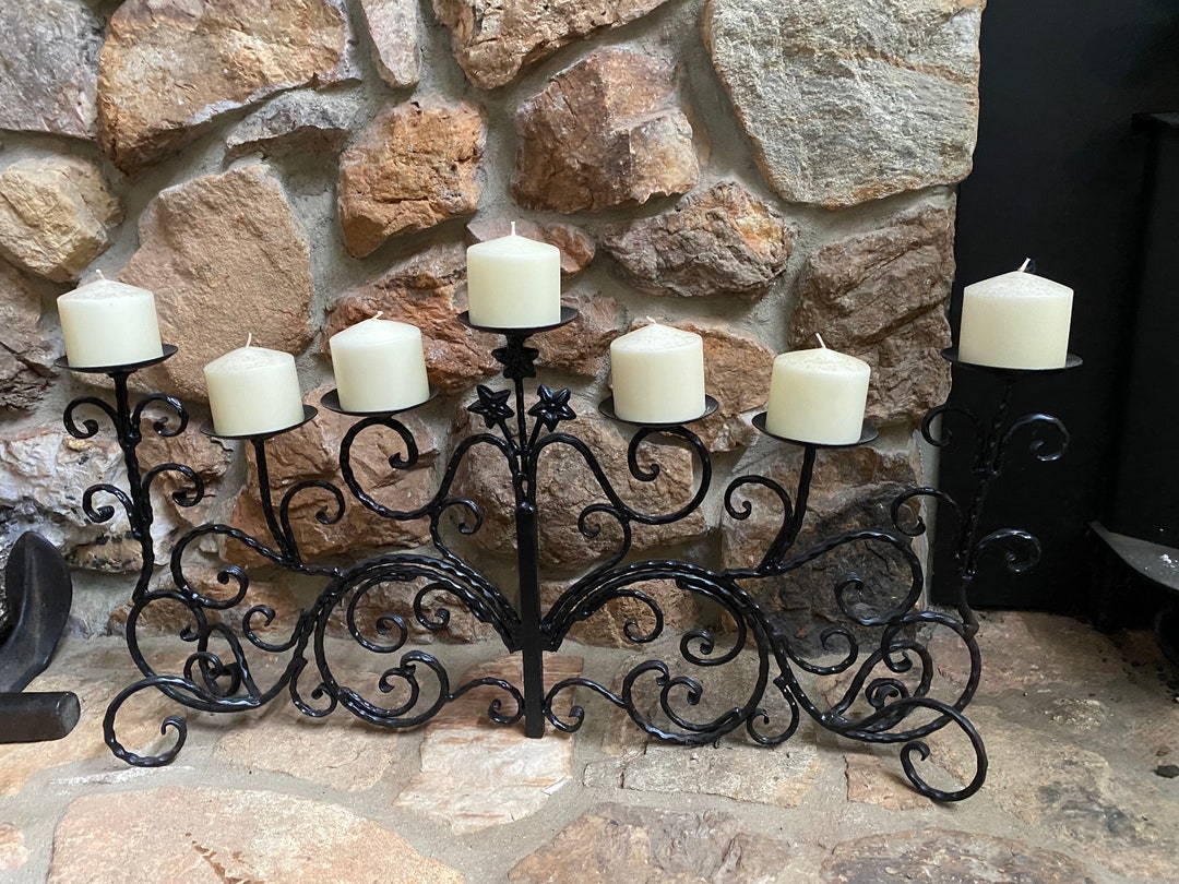 Handmade Wrought Iron Candelabra 7 Candle Holders Pricket Style for