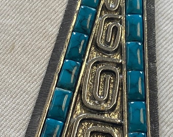 Vintage Signed Whiting Davis Turquoise on Silver Geometric Designed 1990s