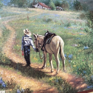 Home Interiors Little Rodeo Cowboy and Horse Vintage Framed Print Southwestern Art Scroggins