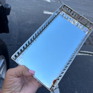 Egnazia Small Silver Mirror Rectangular Footed Vanity Tray Home Decor