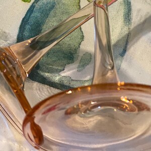 Pink Stemware Set of 3 Champagne Glasses w Pink Footed Stems
