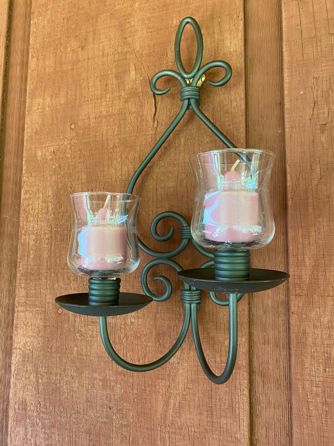 Lot De 2 Bougeoirs Votifs En Verre Partylite - Motif Floral, Ambre Et Rose - Très Bon état
