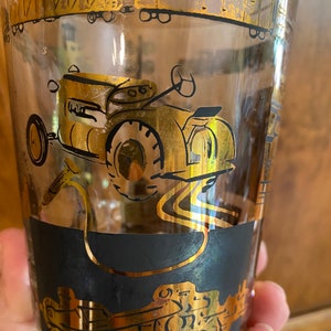Black Gold-Leaf Glassware Set of 4 Low Ball Cocktail Glasses MCM Transportation Equipment Tractors Trains Trucks Rock Glasses Father’s Day