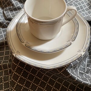 Royal Doulton Newport Cup, Saucer and Salad Plate LS1083 1989 Fine China Gray Geometric Trim w Yellow and Black