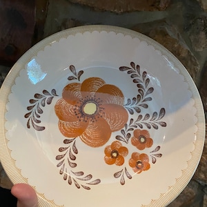 Royal China by Jeannette Corp Large Floral Serving Bowl Pasta Bowl Rust Orange Floral Brown Foilage Fall Decor