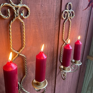 Twisted Wire HomCo Metal Wall Sconce Matching Pair Candle Holders Wall Decor for Tapers Gold Painted Set of 2 Vintage 1980s Valentine’s Day