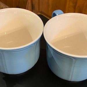 Linda Ironstone Powder Blue Coffee Tea Cups Atomic Symbol 4008 1-5 Set of 2