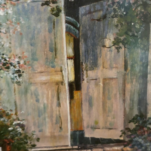 Rare Judy O'Brien Vintage Print Overgrown Door Pencil Signed Judy O'Brien Framed Matted Impressionist