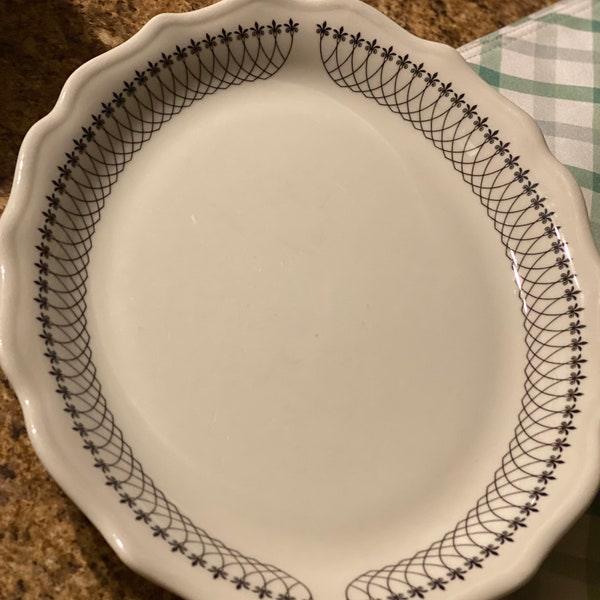 Syracuse Black Lace Oval Platter Black Lace Design from 1980’s Scalloped Edge Serving Tray Platter