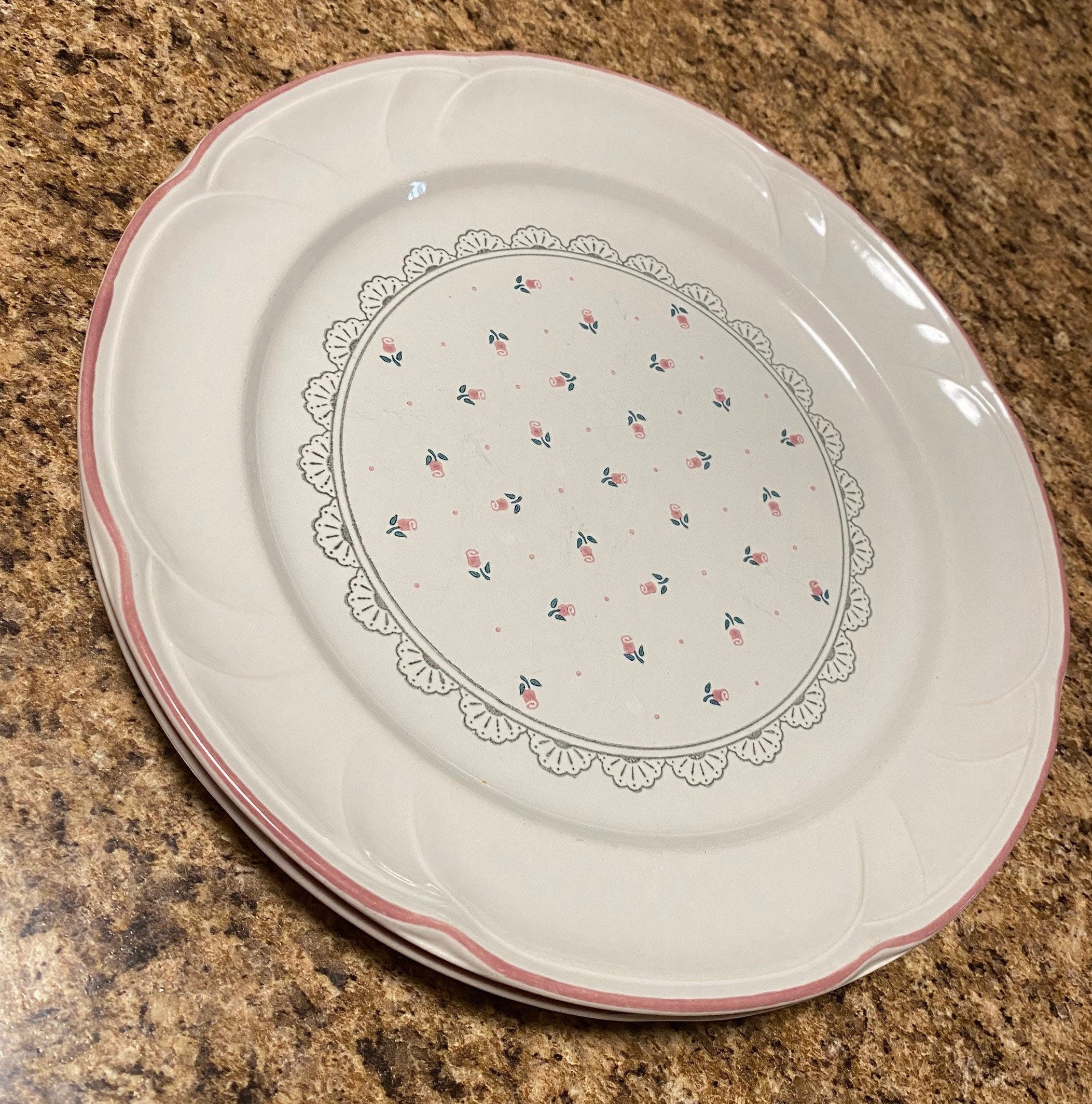 Victoriana Dinner Plates Set of 2 Japan 1988 Pink Rim Scalloped