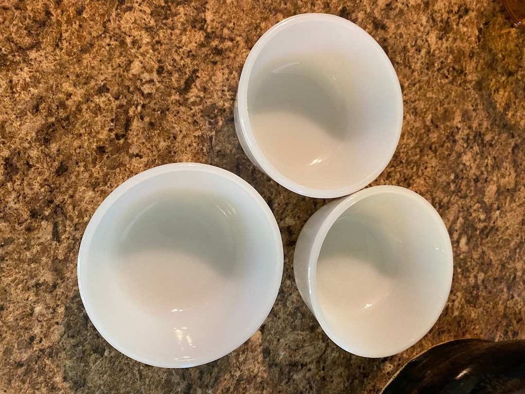 Anchor Hocking Milk Glass Custard Dishes Ramekins Set of 3 With One