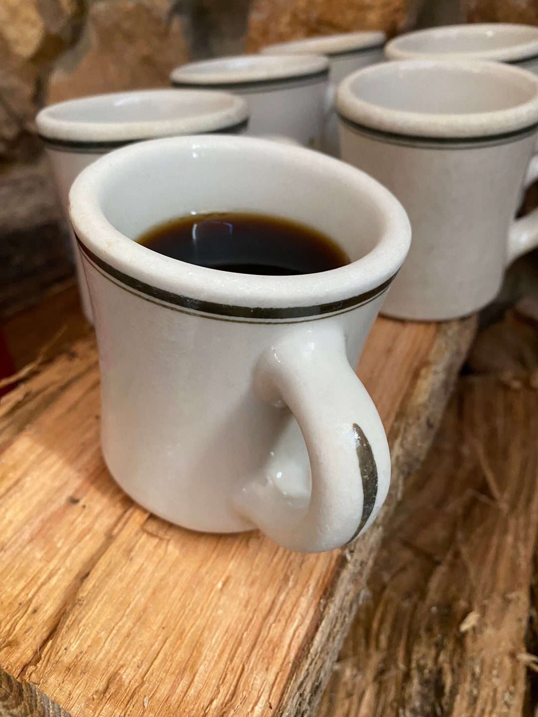 Victor Mugs Green Stripe on White Ironstone Restaurant Ware Set of 6