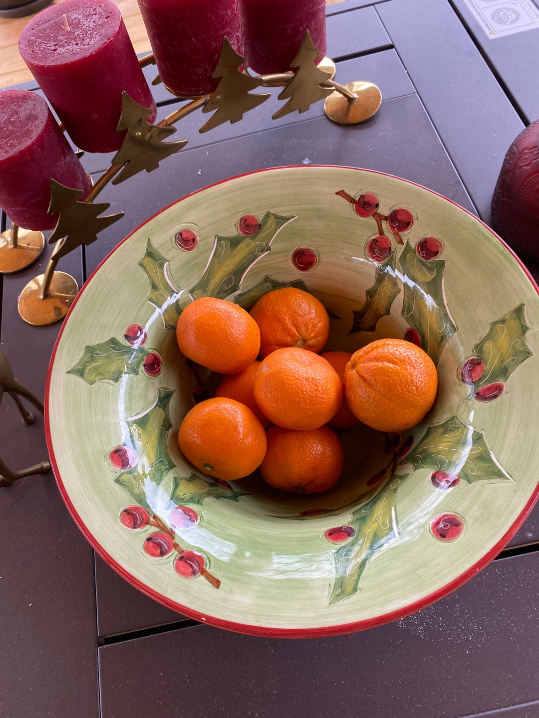 Claire Ware Holly and Ivy Bowl Pottery Ceramic Christmas Green Holly