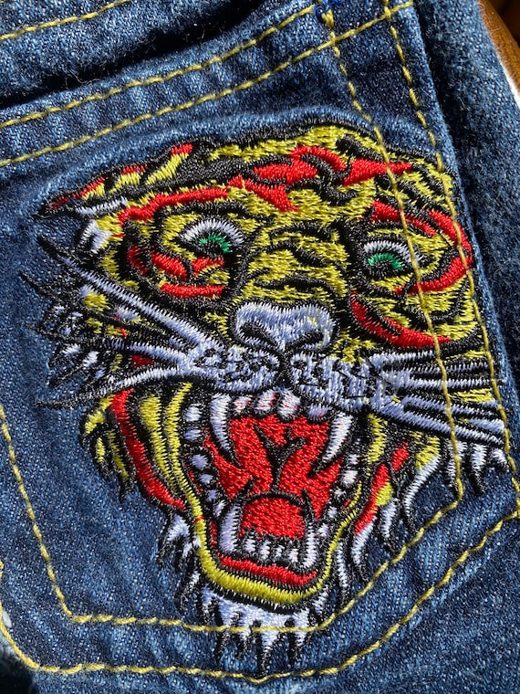 Ed Hardy Tiger Embroidered Jeans Dark Blue Y2K Tiger Patch Embroidered Back  Pocket Tiger Head Button Snap 24 Mo Royal Blue Ed Hardysignature -   Denmark