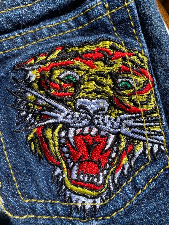 Ed Hardy Tiger Embroidered Jeans Dark Blue Y2K Tiger Patch Embroidered Back  Pocket Tiger Head Button Snap 24 Mo Royal Blue Ed Hardysignature -   Denmark