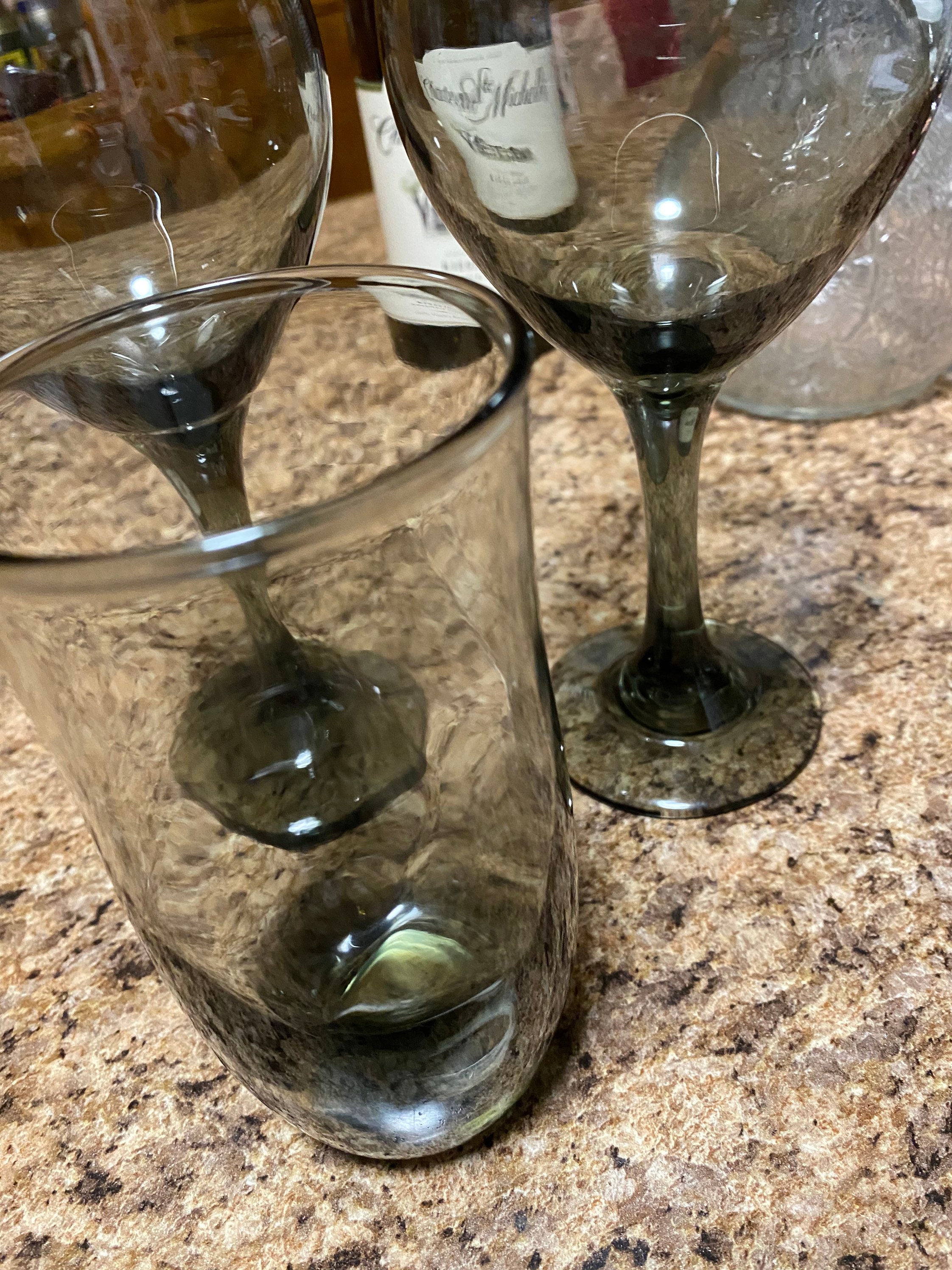 Vintage Libbey Stemware Smokey Grey Wine Stem Glasses Set of 2 Etsy UK