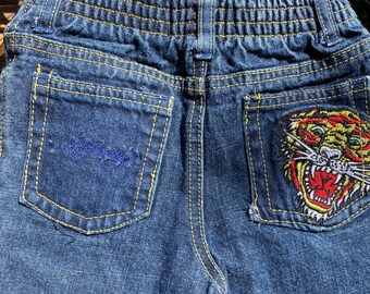希少な Ed Hardy タイガー刺繍ジーンズ 幼児用 ダークブルー Y2K
