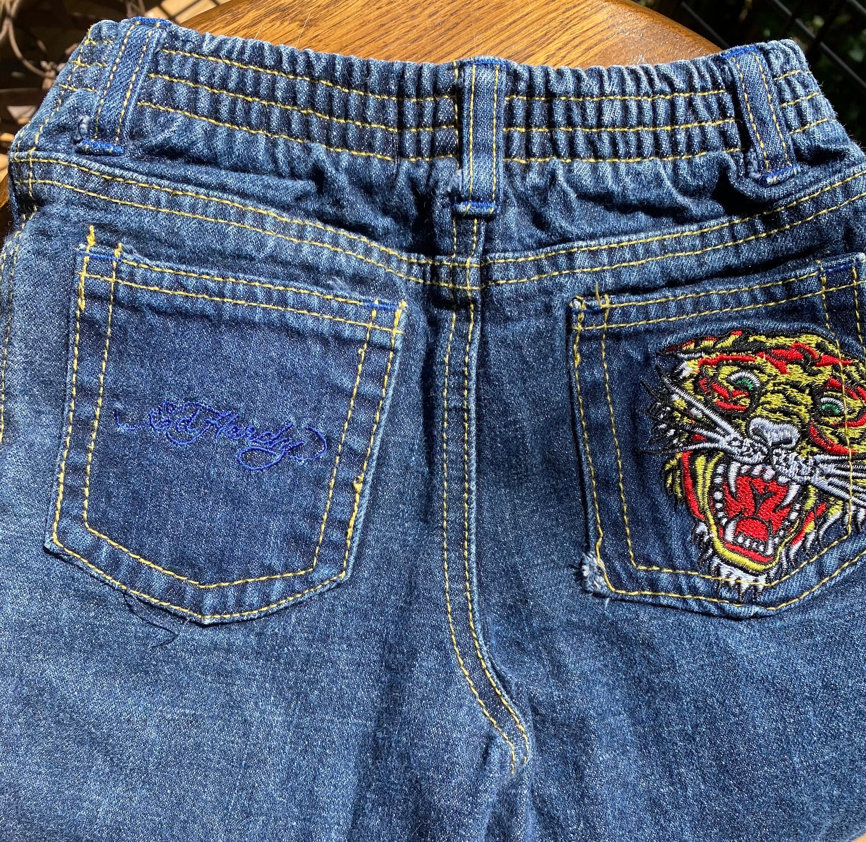希少な Ed Hardy タイガー刺繍ジーンズ 幼児用 ダークブルー Y2K