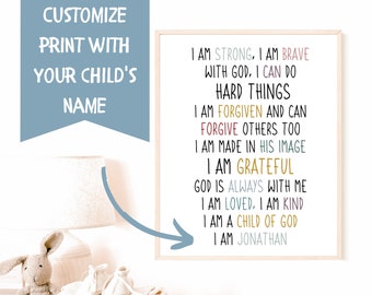 Affirmationstryck | Positiva affirmationer | Barnaffirmationer | Guds barn | Barnrumsdekor | Personlig väggkonst för barn | Digital konst
