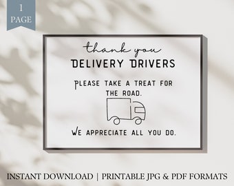Lieferung Fahrer Danke Printable | Lieferung Fahrer Snack-Zeichen | Lieferung Vielen Dank | Wertschätzung Auslieferungsfahrer | Sofort Download