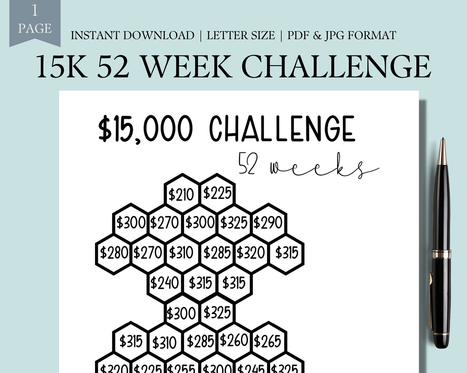 15K 52 Week Savings Challenge 15000 Saving Challenges - Etsy