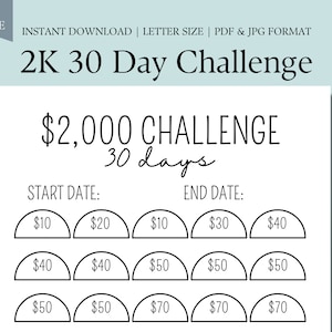 2K 30 Day Challenge | 2,000 Saving Challenges | 2K Money Challenge | Savings Tracker | Savings Goal | 30 Day Challenge | Instant Download