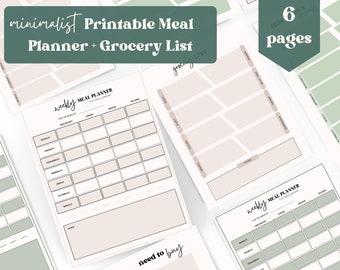 Planificador de alimentos / Planificador de comidas / Lista de comestibles imprimible / Menú imprimible / Planificador de comidas semanal / Inserciones de planificador imprimible / Descarga digital