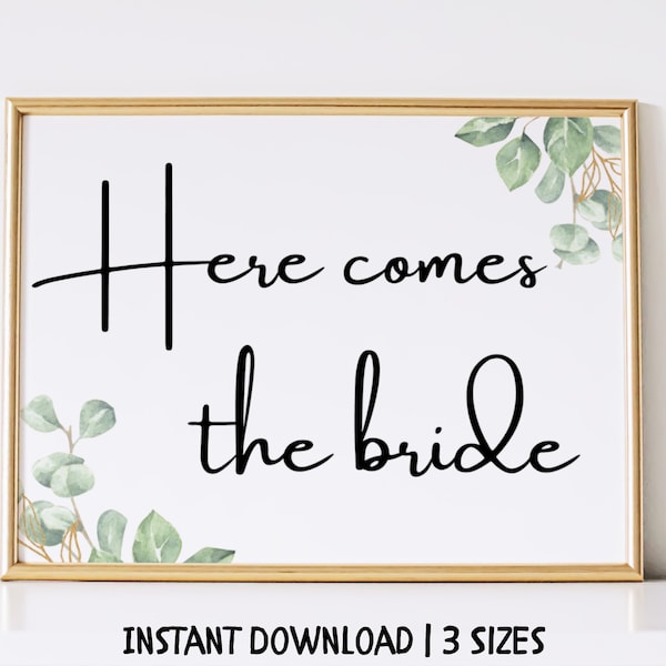 Here Comes The Bride Sign | Wedding Ceremony Sign | Ring Bearer Flower Girl Sign | Walk Down Aisle |Printable Wedding Sign |Instant Download