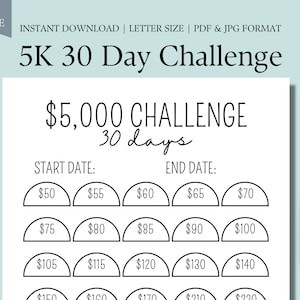 5K 30 Day Challenge | 5,000 Saving Challenges | Money Challenge | Savings Tracker | Savings Goal | 30 Day Challenge | Instant Download