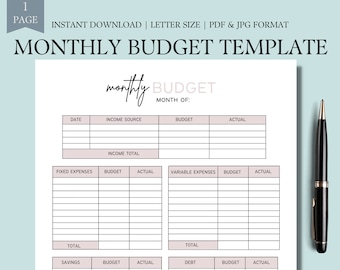 Monthly Budget Template | Budget Planner | Monthly Budget Printable | Budget Template | Expense Tracker | Money Tracker | Instant Download