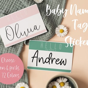 Baby Namensschild | Hello My Name Is Sticker | Baby Namensschild Aufkleber | Baby Ankündigung Aufkleber | Neugeborenen Baby Name | Druckbarer Name