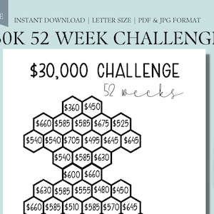 30K 52 Week Savings Challenge | 30,000 Saving Challenges | 30K Money Challenge | Savings Tracker | 52 Week Challenge | Instant Download