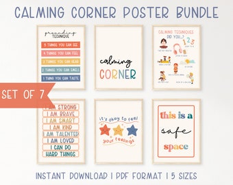 Calming Corner Posters | Calm Corner | Calm Down Corner | Feelings Poster |Daily Affirmations |Classroom Decor Elementary | Instant Download