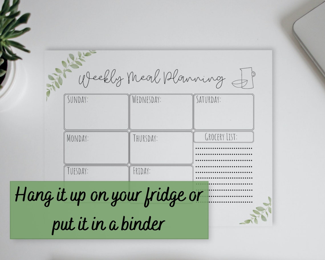Weekly Meal Plan Printable Grocery List Food Planner | Etsy
