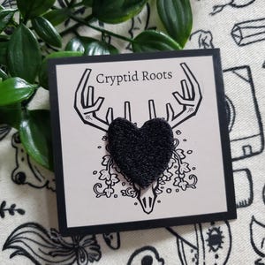 Mini black heart patch, iron on, sew on embroidered patch