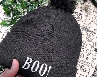 Boo halloween haftowana czapka beanie goth punk
