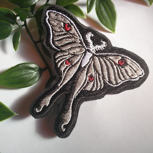 Gothic monochrome luna moth butterfly bug iron on sew on patch