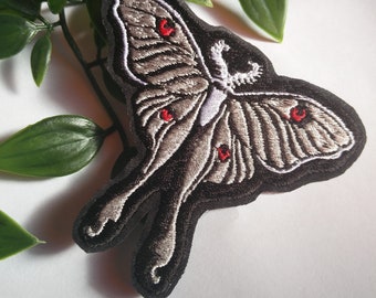 Gothic monochrome luna moth butterfly bug iron on sew on patch