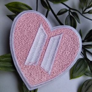 BTS pink heart iron on sew on patch