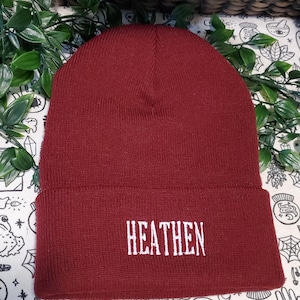 Heathen Embroidered beanie hat goth punk