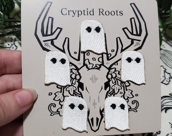 Set of 5 mini ghost patches, iron on sew on patches