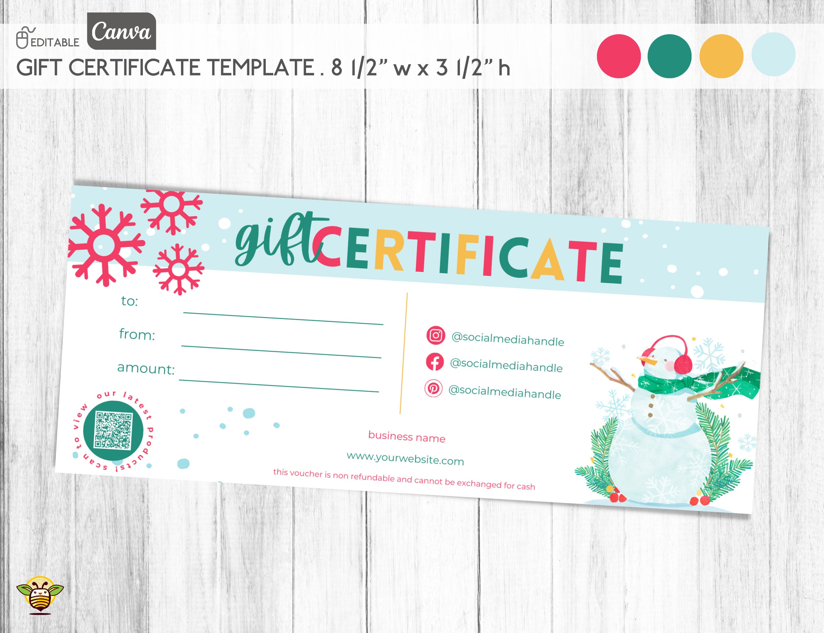 Holiday gift voucher template editable gift certificate template