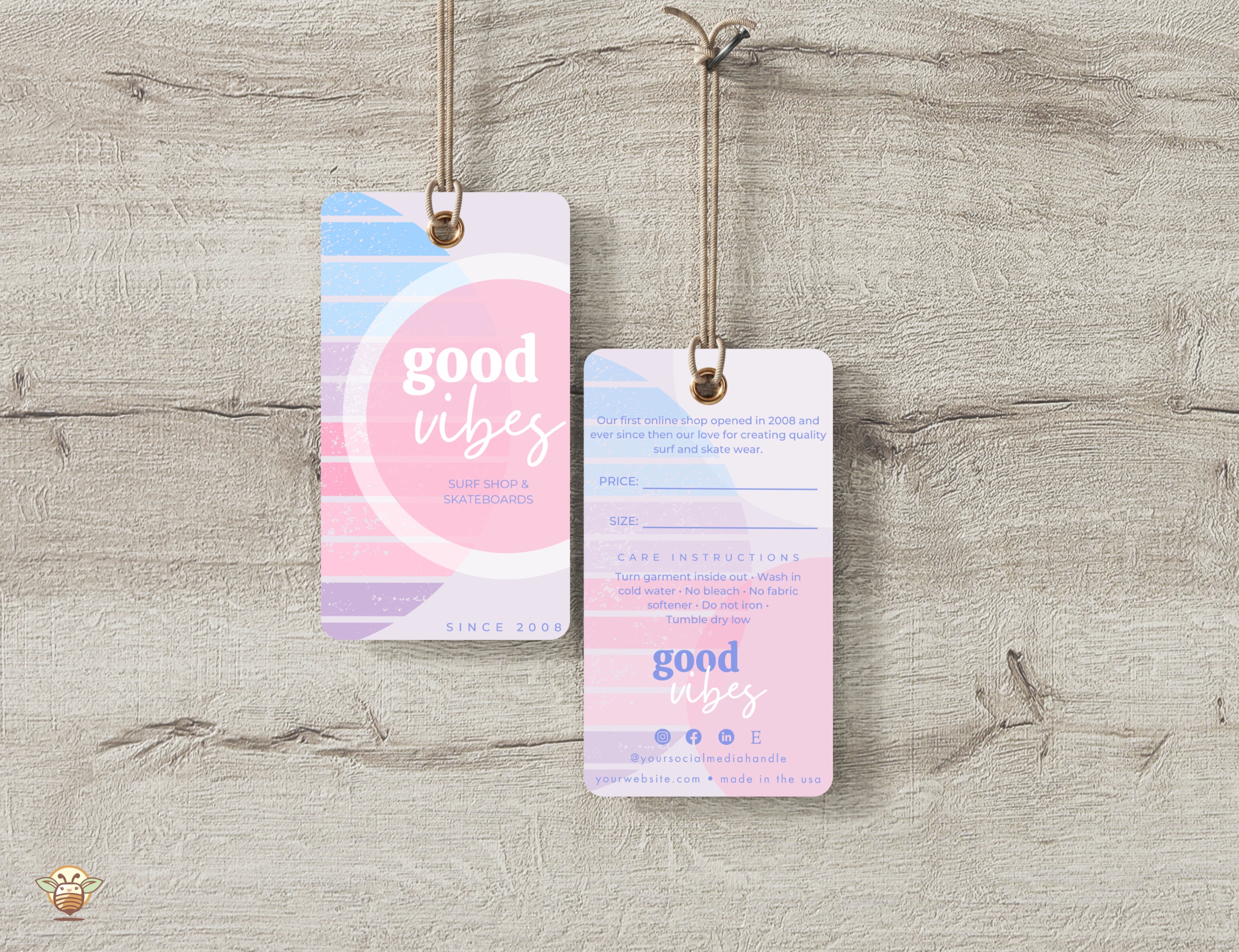 Editable Retro Hang Tag Template, Care Card Hang Tag, Tag Template, Editable Washing Care Card, Retro Swing Tag Template, Double Side