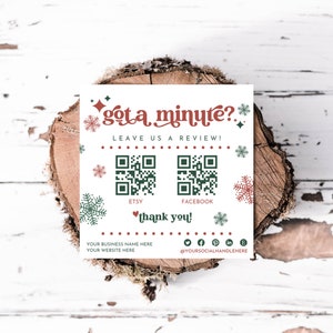 ホリデー レビュー カード テンプレート、QR コード カード、ホリデー パッケージ挿入カード、Canva テンプレート、Etsy レビュー カード テンプレート、Facebook レビュー カード
