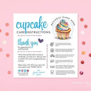 Cupcake Care Instruction Card, Cupcake Care Card, Cupcake Care Instruction Card Template, Care and Thank You Card, Package Insert