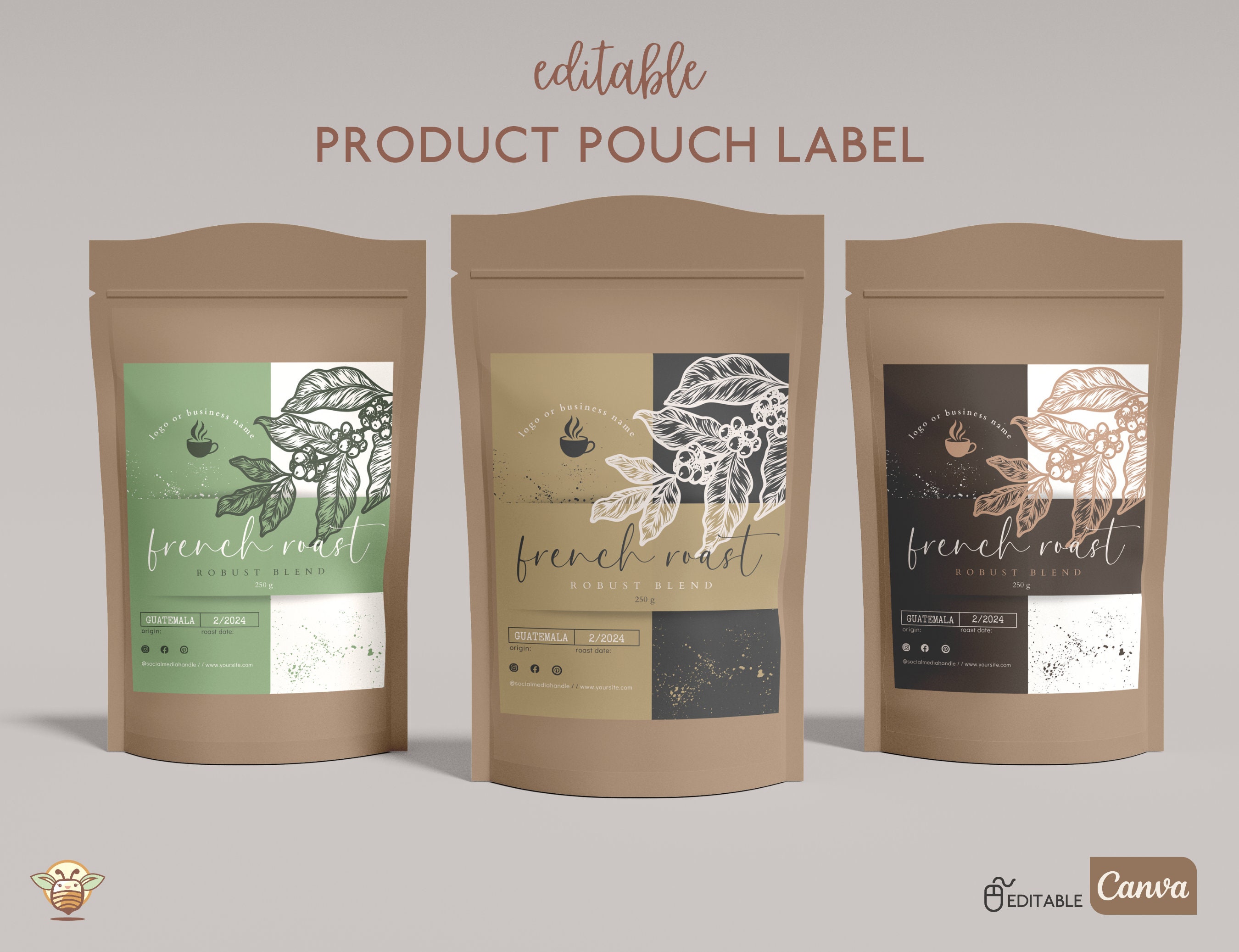 Editable Coffee Pouch Label Template, Product Pouch Template, Gorgeous ...