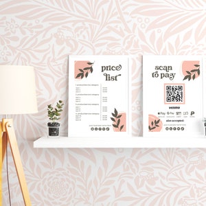 Scan to Pay et modèles de liste de prix modifiables, deux modèles inclus, panneaux de code QR personnalisés, modèle Canva, téléchargement immédiat, téléchargement numérique