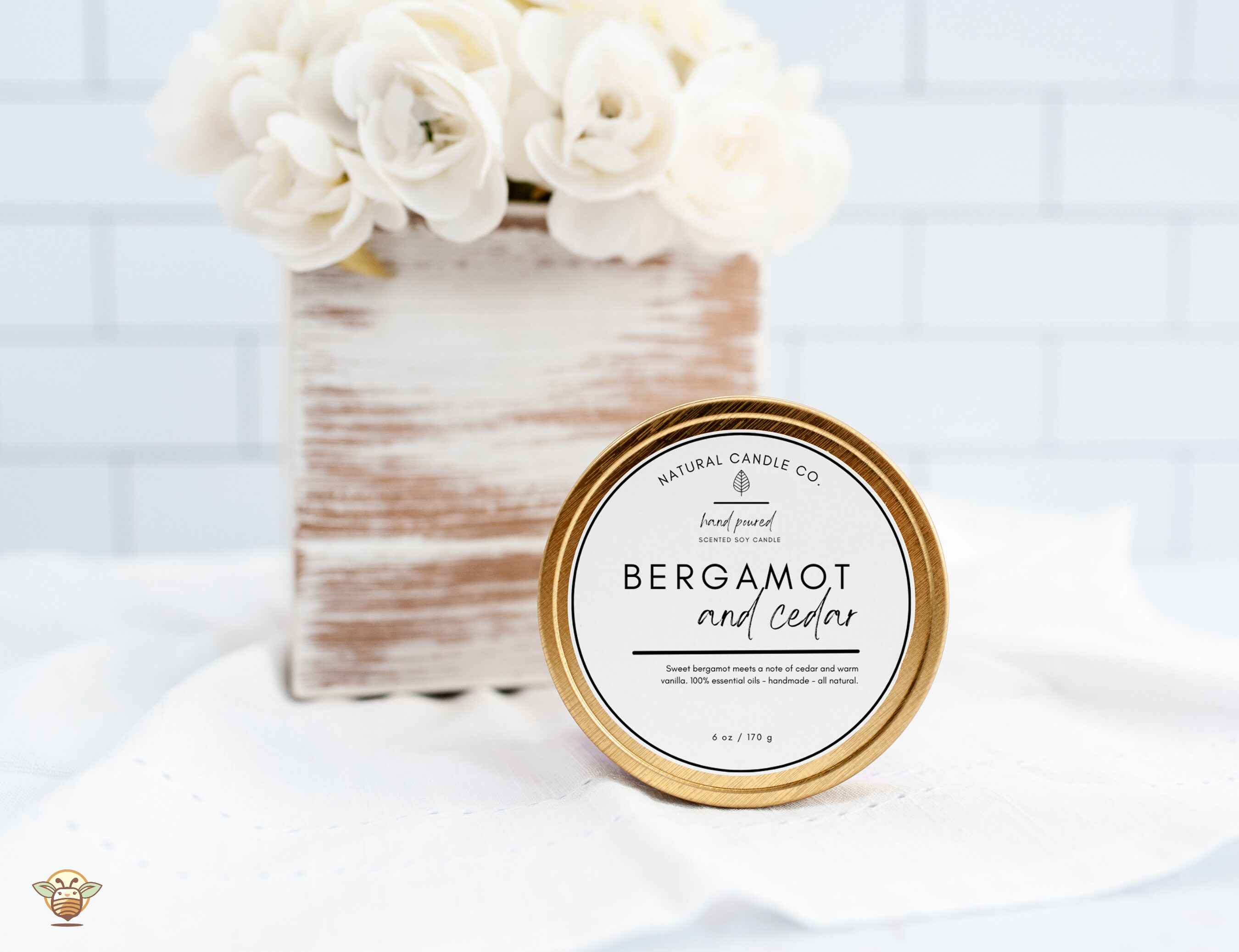 Candle Wrapper Label Round Candle Label Sticker Template, Editable Packaging (digital ...